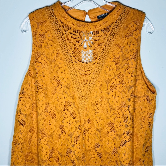 TORRID GOLDEN ORANGE YELLOW LACE TRAPEZE DRESS - Picture 5 of 7